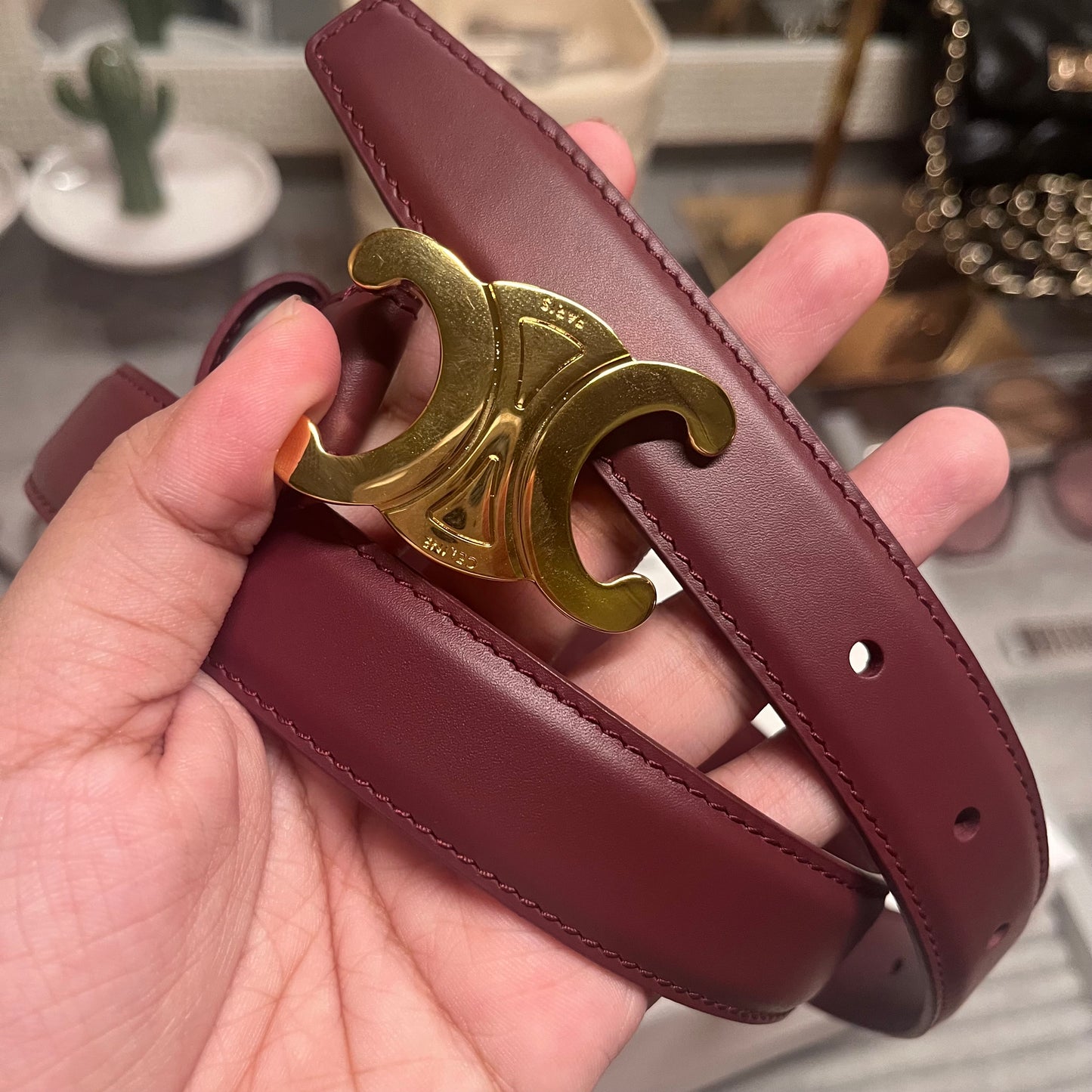 Celine Triomphe Belt (Wine Red)
