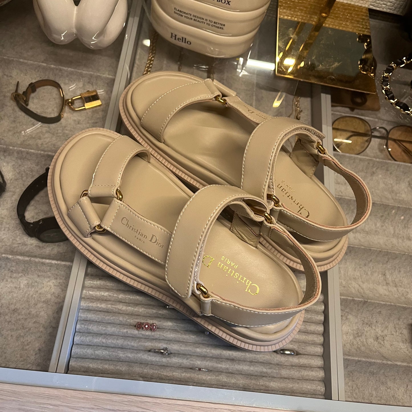 Christian Dior Dad Sandals (Beige) Vertical Strap