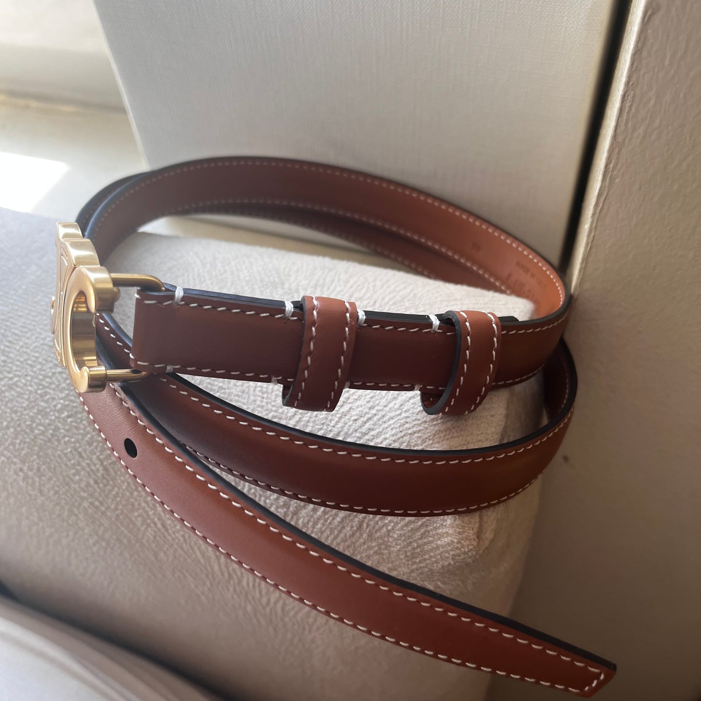 Celine Triomphe Belt Slim Brown