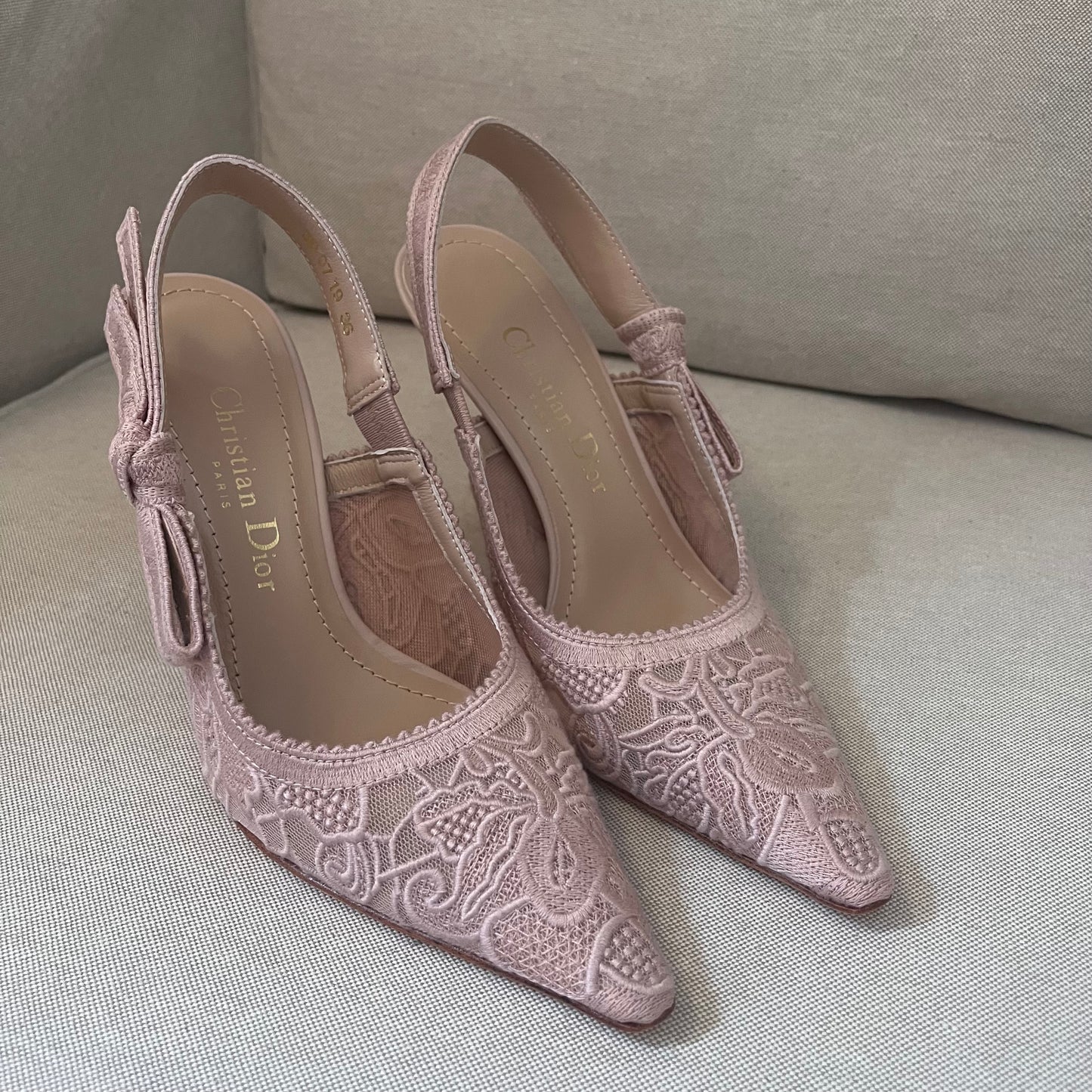 Christian Dior Slingback Lace Kitten Heels (Nude Pink)