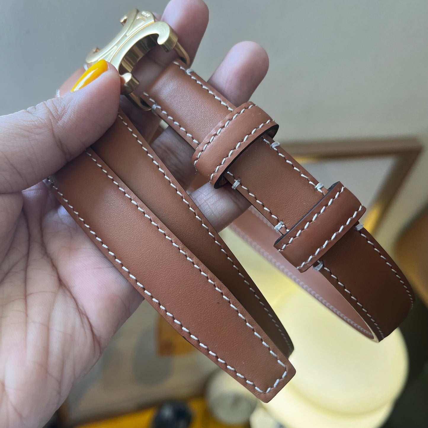 Celine Triomphe Belt Slim Brown