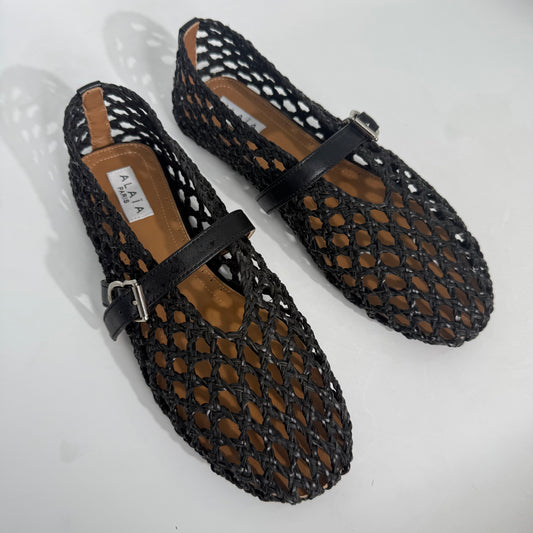 Alaïa Fishnet Woven Leather Mary Jane Ballet