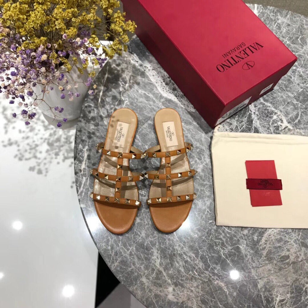 Valentino Rock Stud Flats Caramel