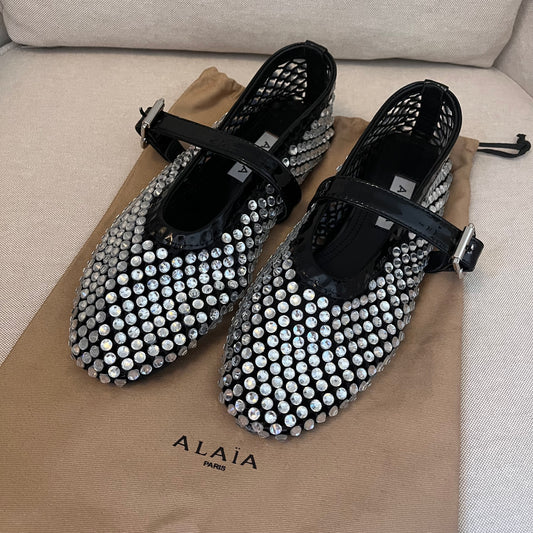 Alaia Crystal Flats (Black)