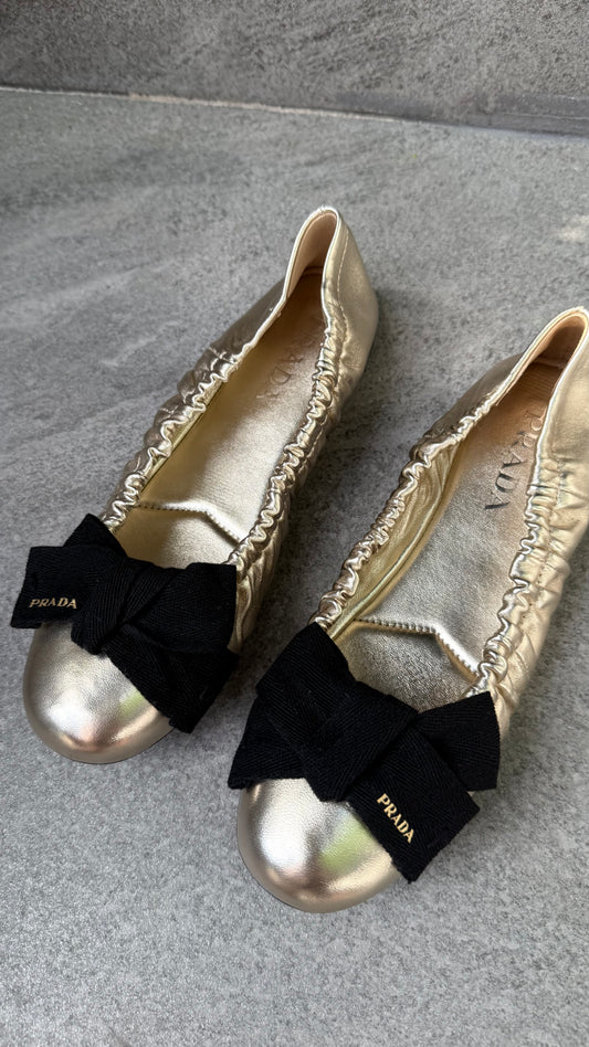 Prada Bow Ballet Shoes (Gold)