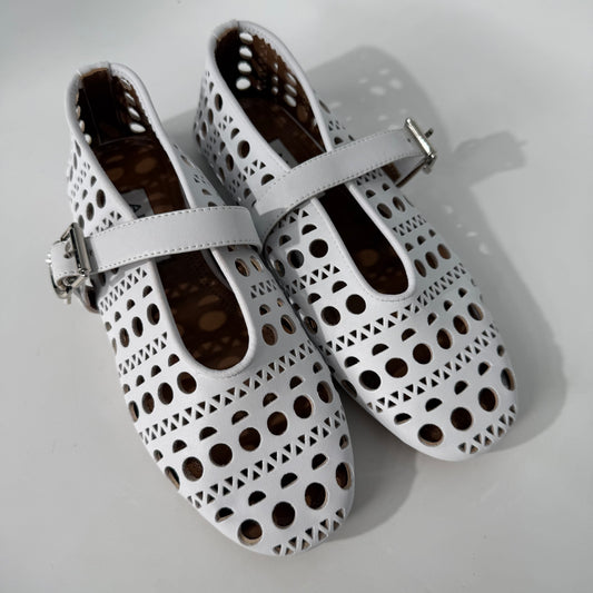 Alaia Perforated Ballet Flats (White)