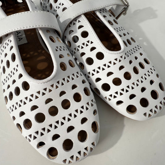 Alaia Perforated Ballet Flats (White)