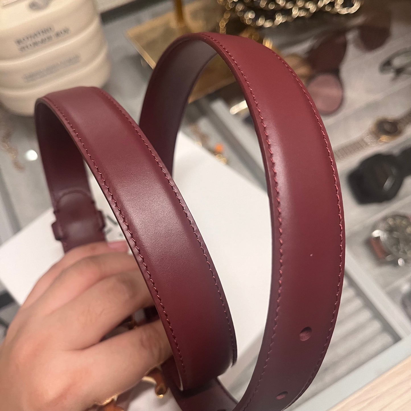 Celine Triomphe Belt (Wine Red)