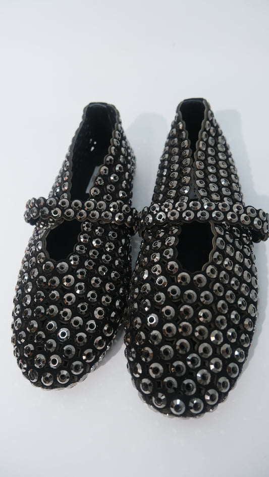 Alaia Crystal Flats (Black)