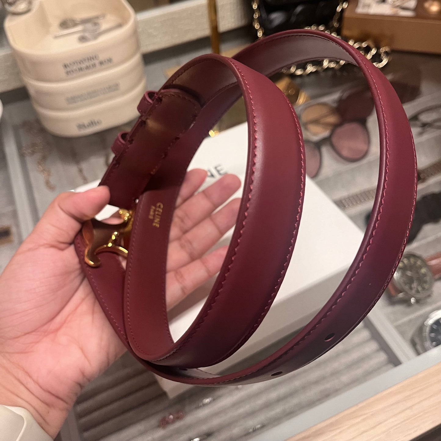 Celine Triomphe Belt (Wine Red)