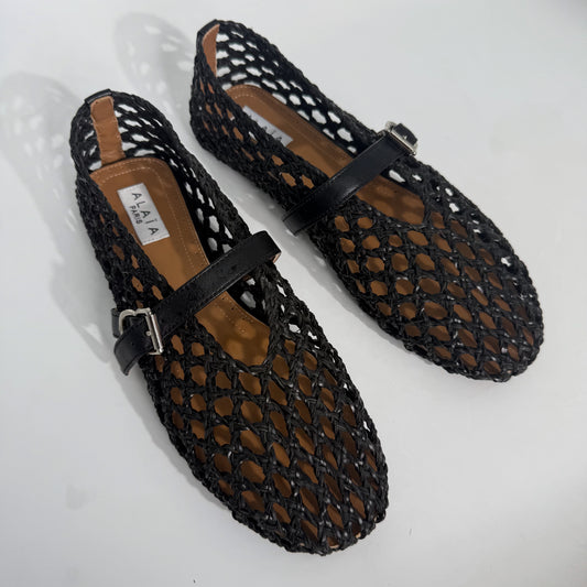 Alaïa Fishnet Woven Leather Mary Jane Ballet