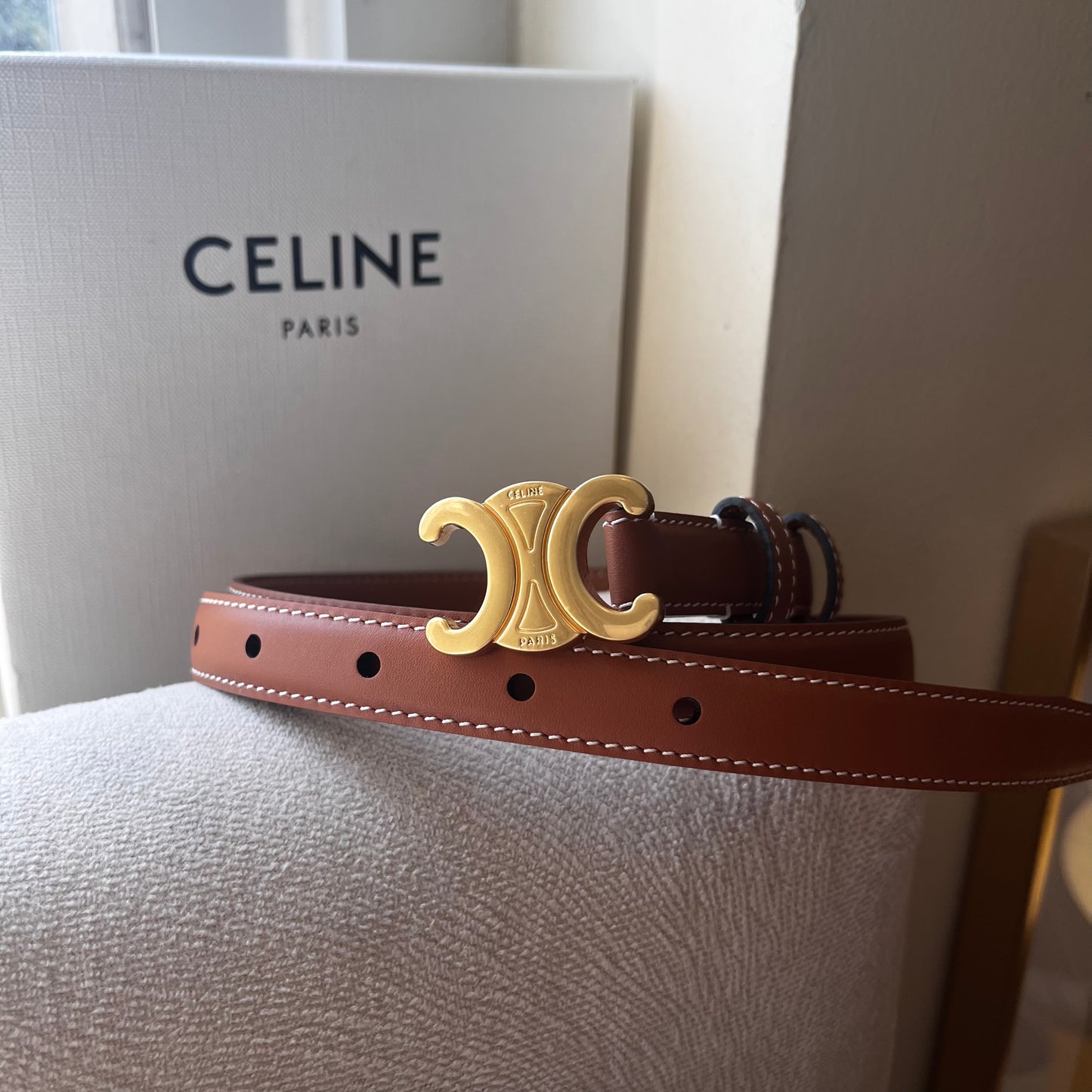 Celine Triomphe Belt Slim Brown