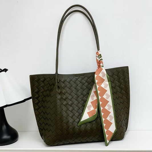 "Olive" Bespoke Leather Weave Tote (Brandless)
