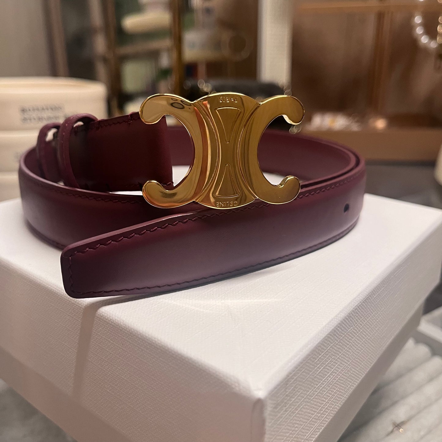 Celine Triomphe Belt (Wine Red)