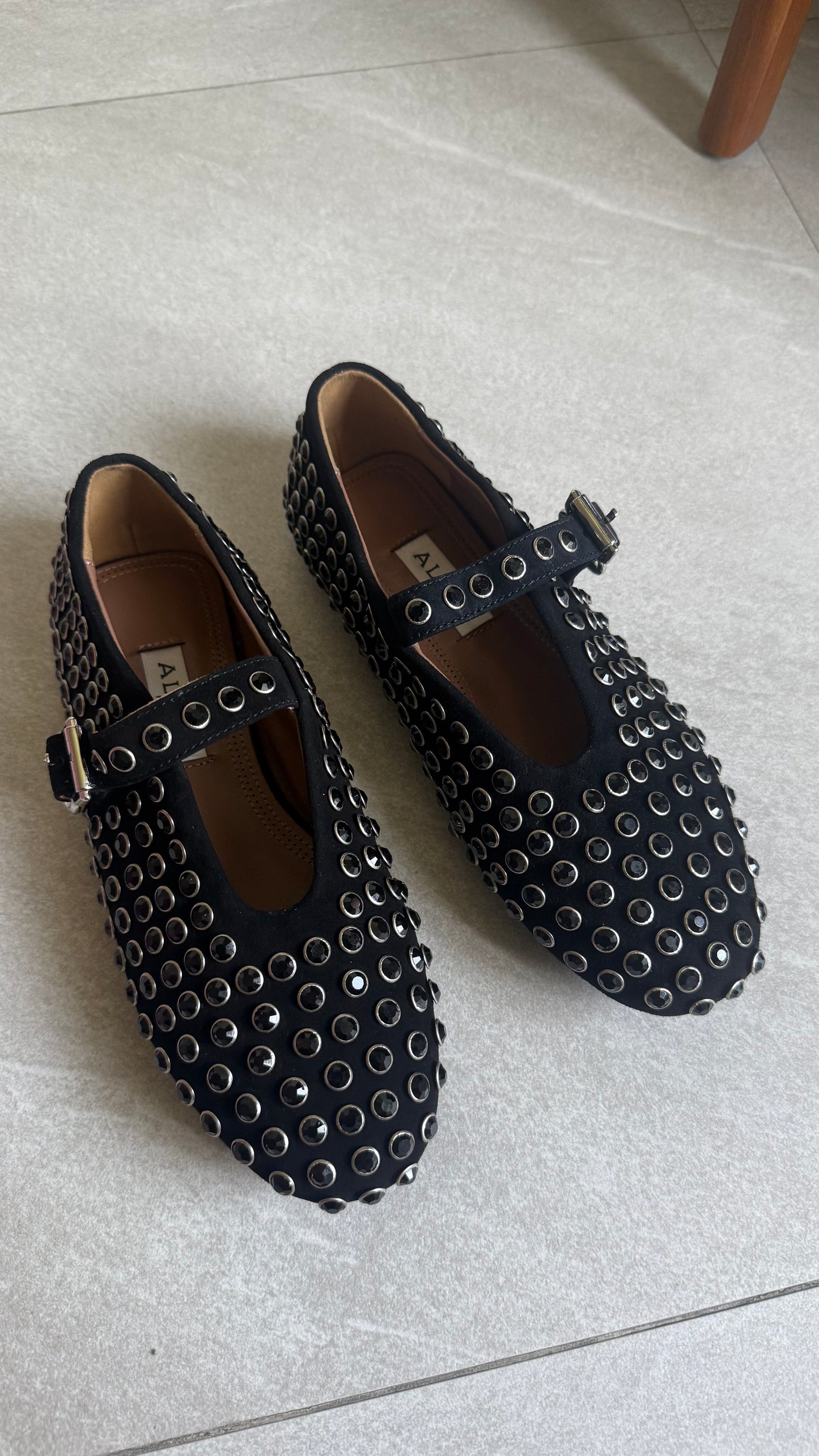 Alaia Black Crystal Flats