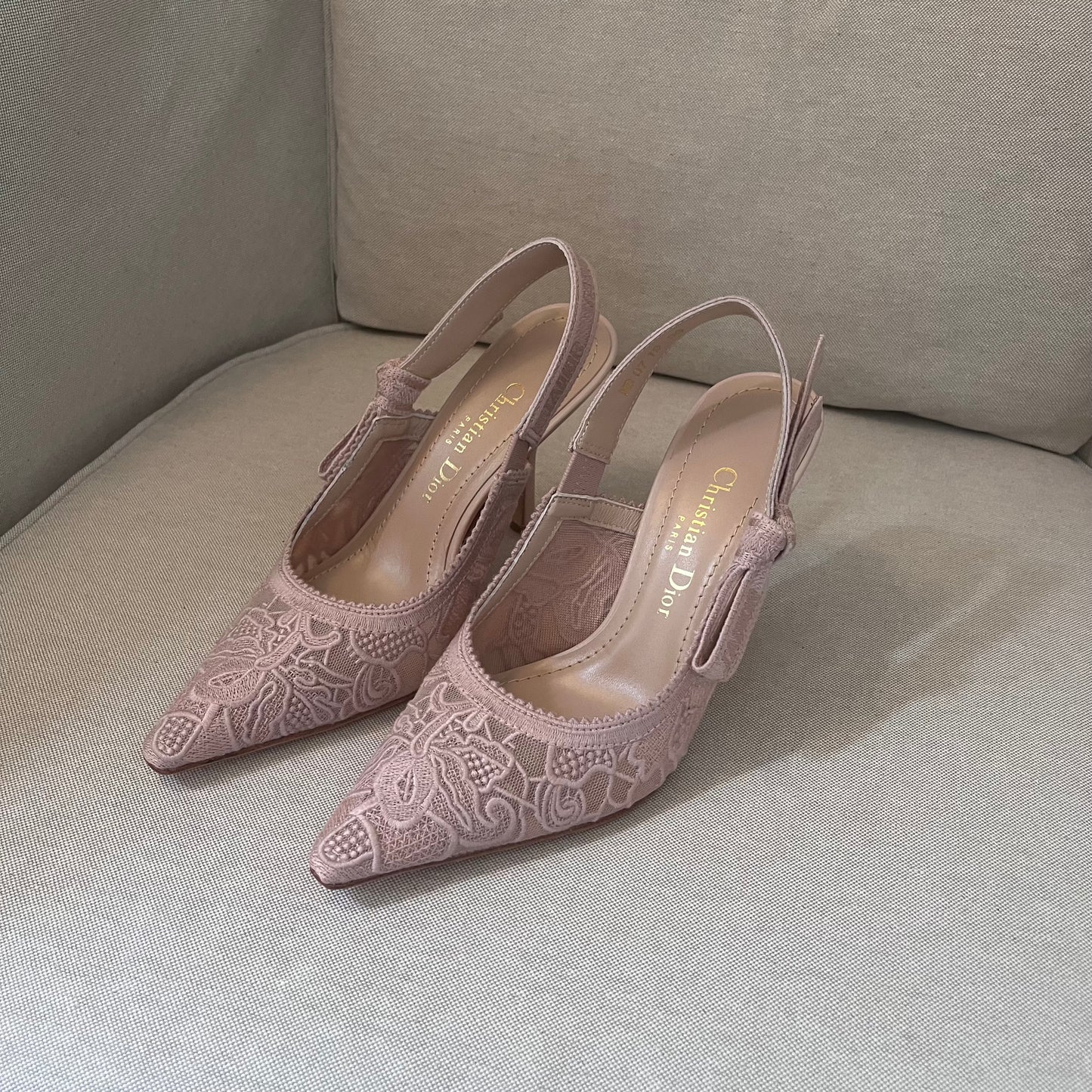 Christian Dior Slingback Lace Kitten Heels (Nude Pink)