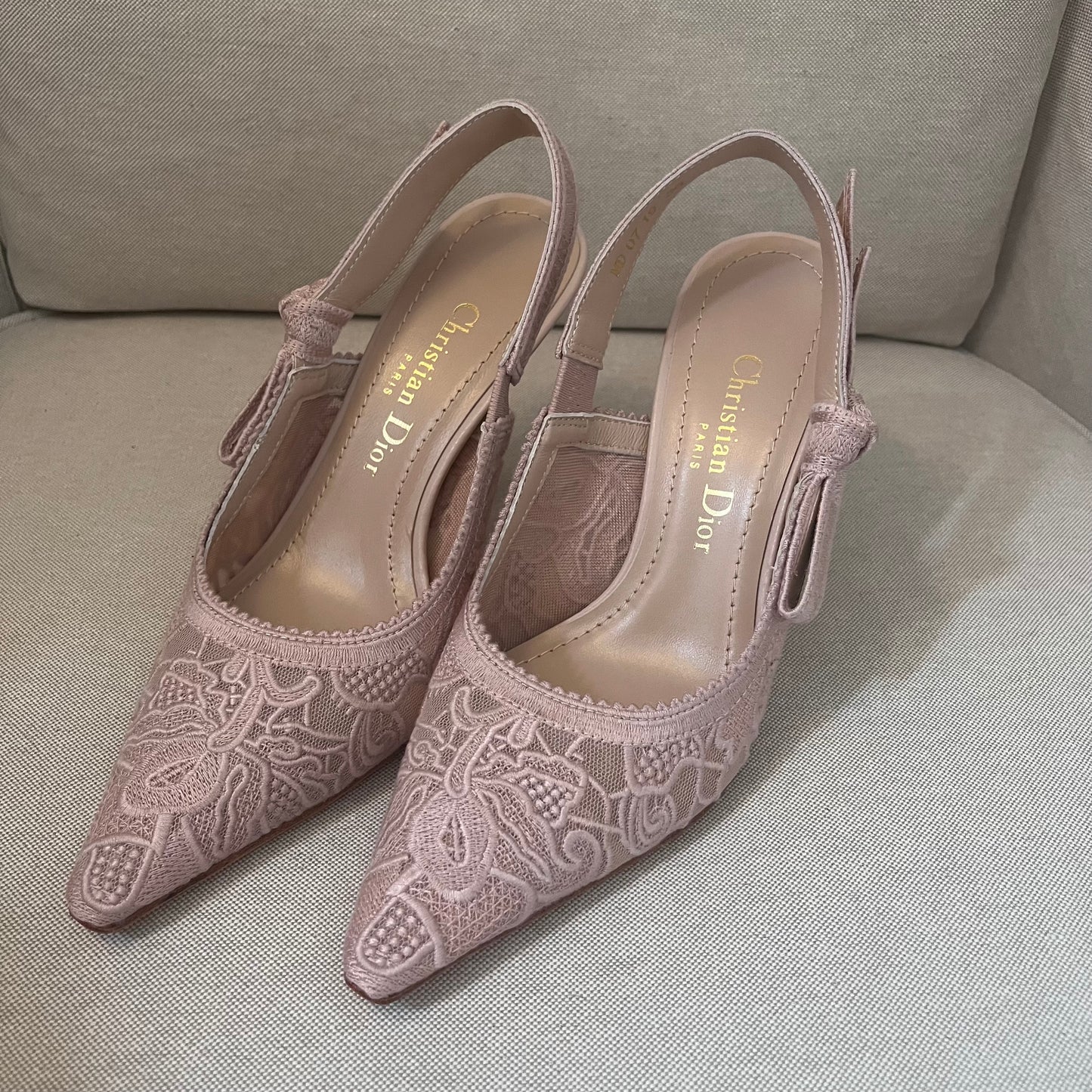 Christian Dior Slingback Lace Kitten Heels (Nude Pink)