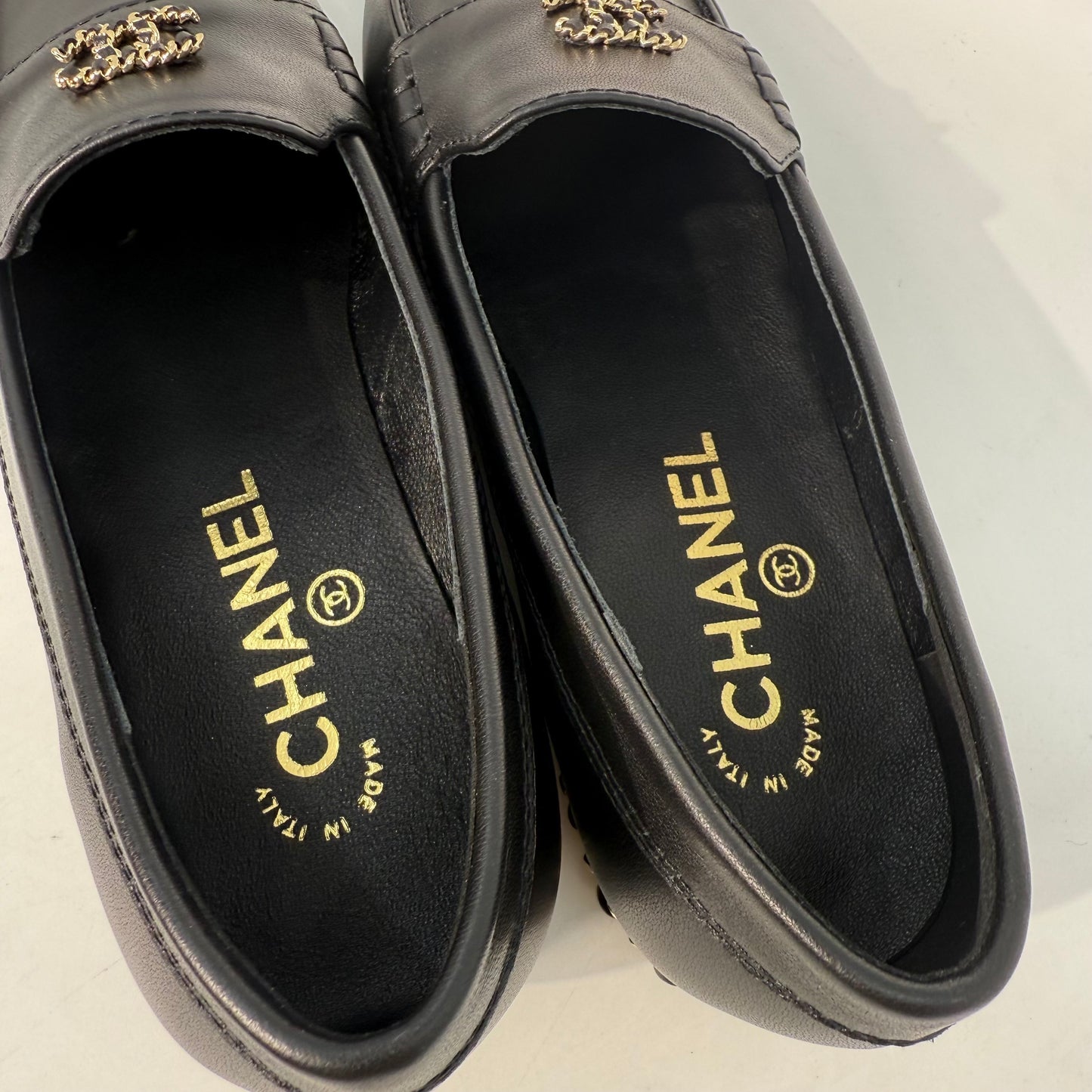 Chanel Calfskin CC Chain Mocassin Loafers