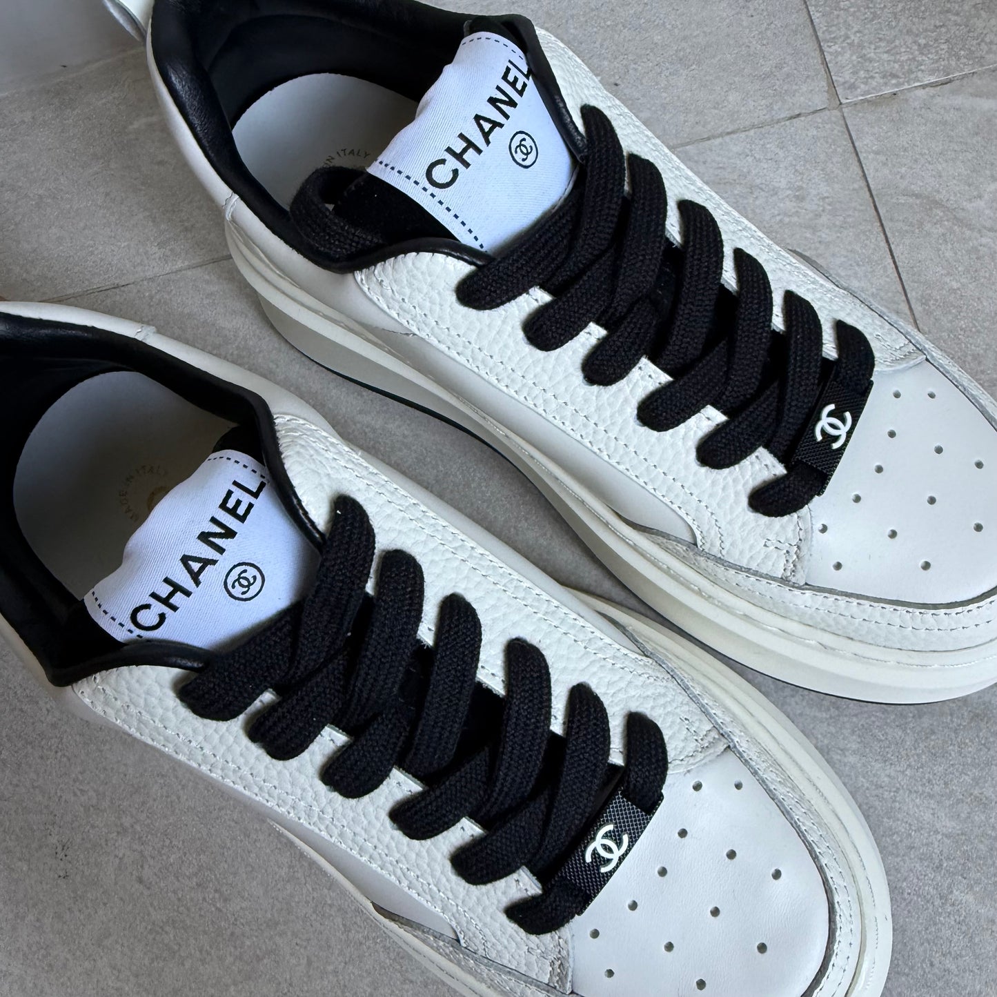 Chanel Leather White Sneakers