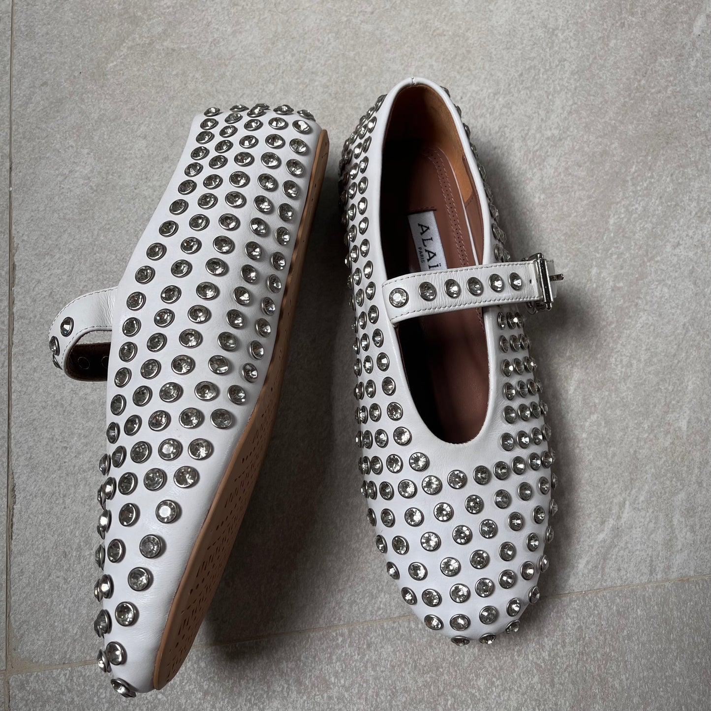 Alaia Crystal Flats (white)