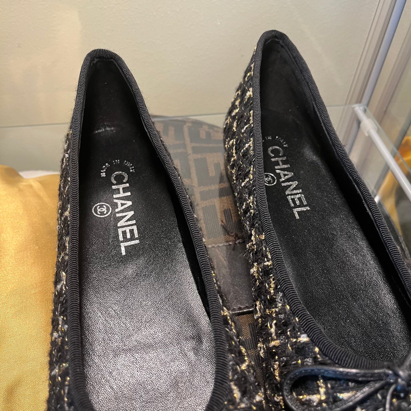 Chanel Tweed Ballet Black/Black Captoe