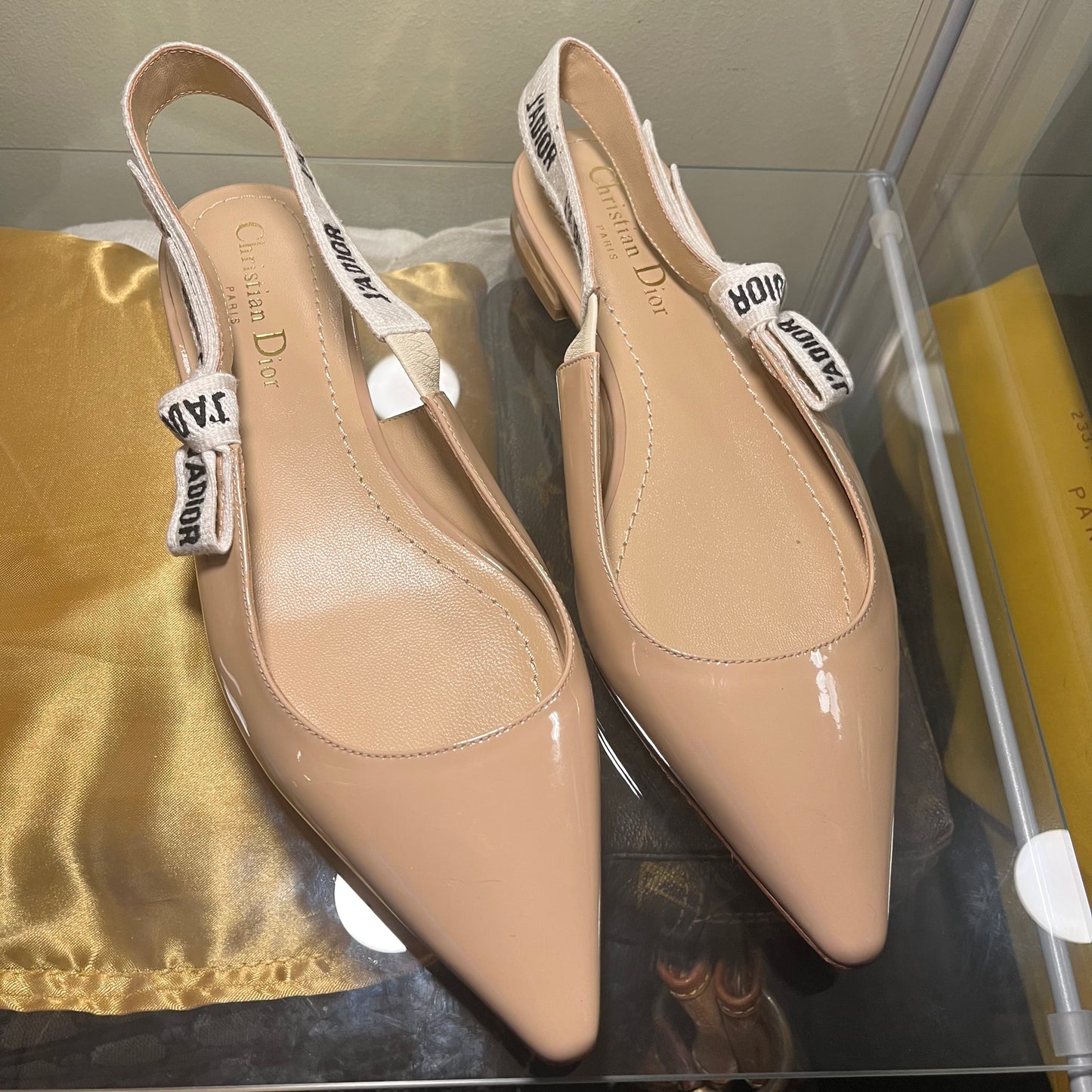 Christian Dior Slingback Flats Patent Nude