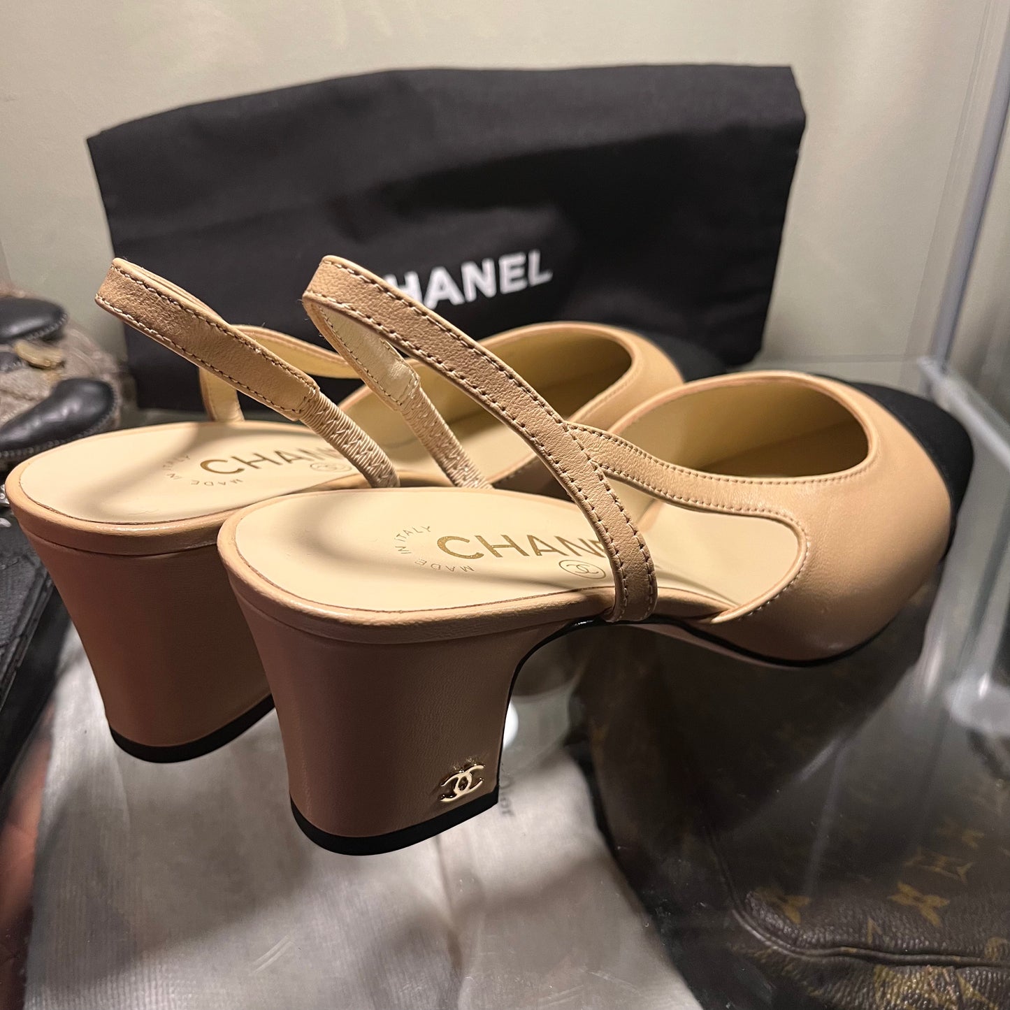 Chanel Slingback Pumps Nude/Black Captoe