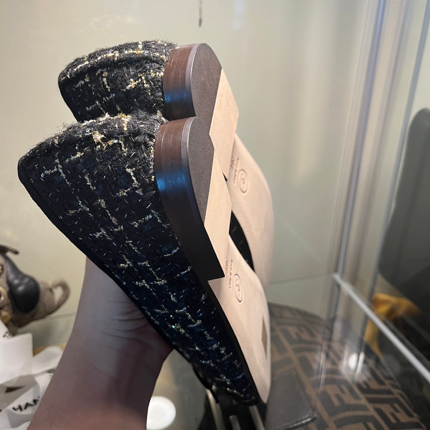 Chanel Tweed Ballet Black/Black Captoe