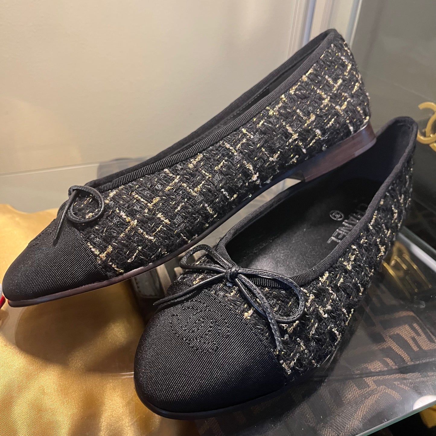 Chanel Tweed Ballet Black/Black Captoe