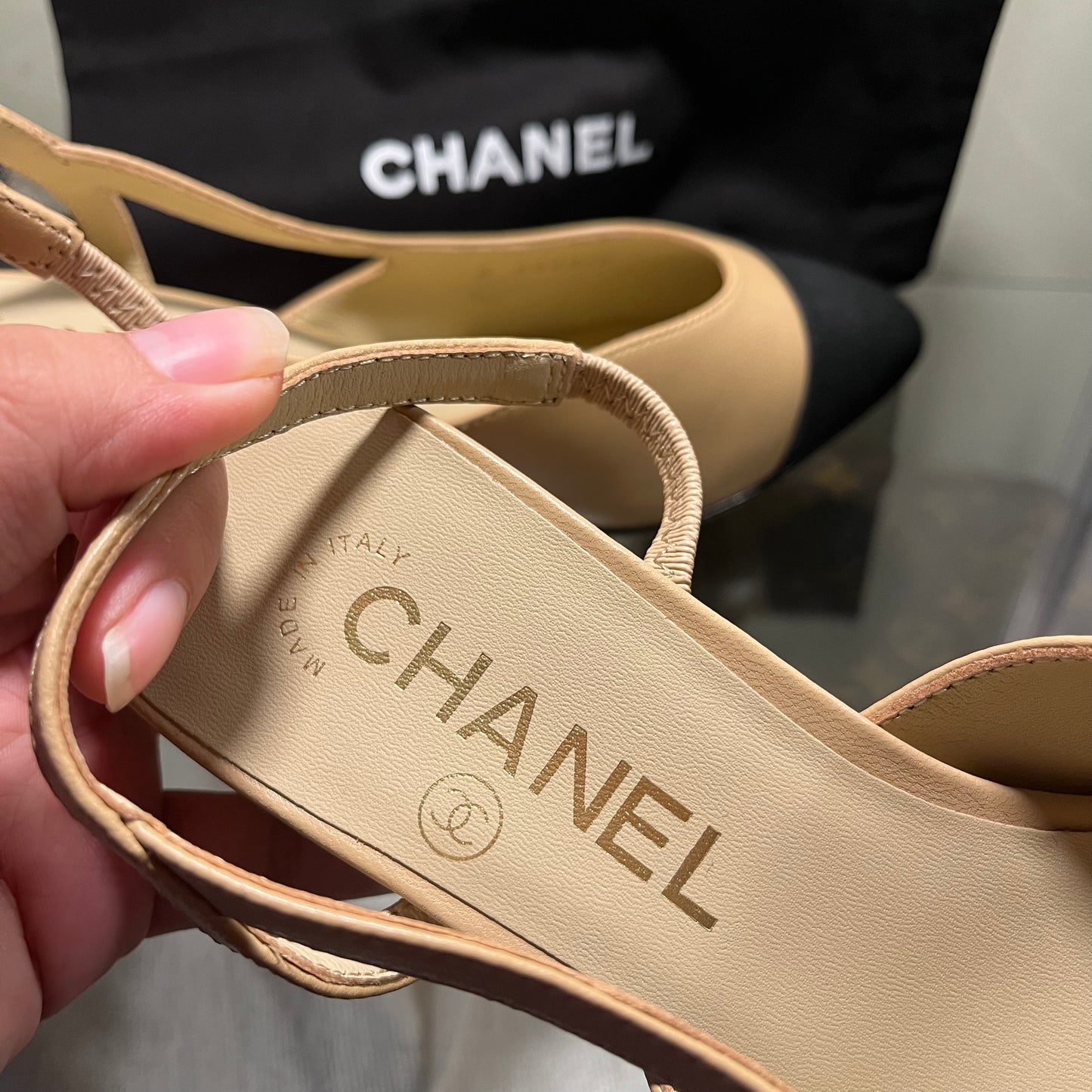 Chanel Slingback Pumps Nude/Black Captoe