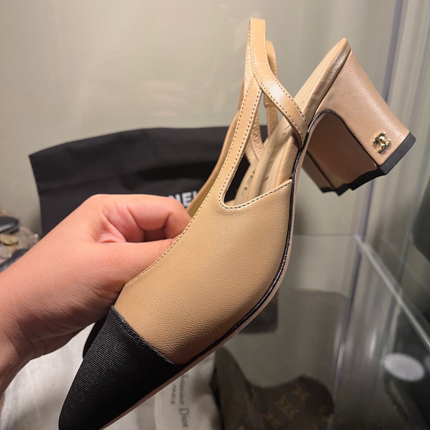Chanel Slingback Pumps Nude/Black Captoe