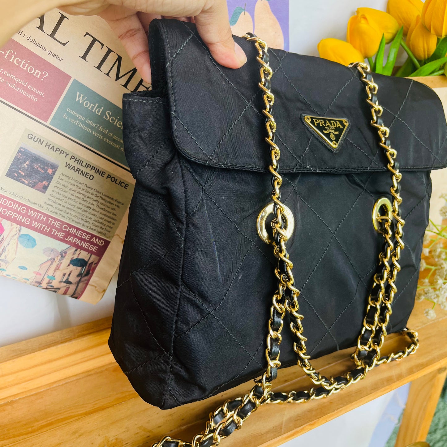 Pr@da Chain Quilted Sling