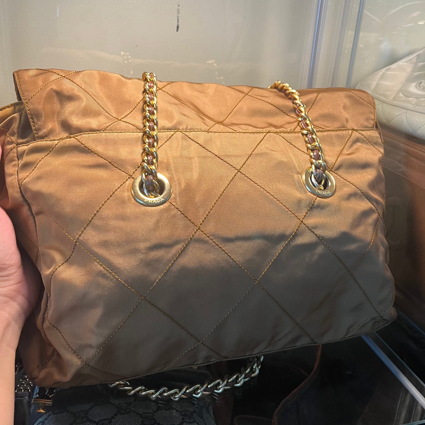 Prada Quilted Chain Milk Tea