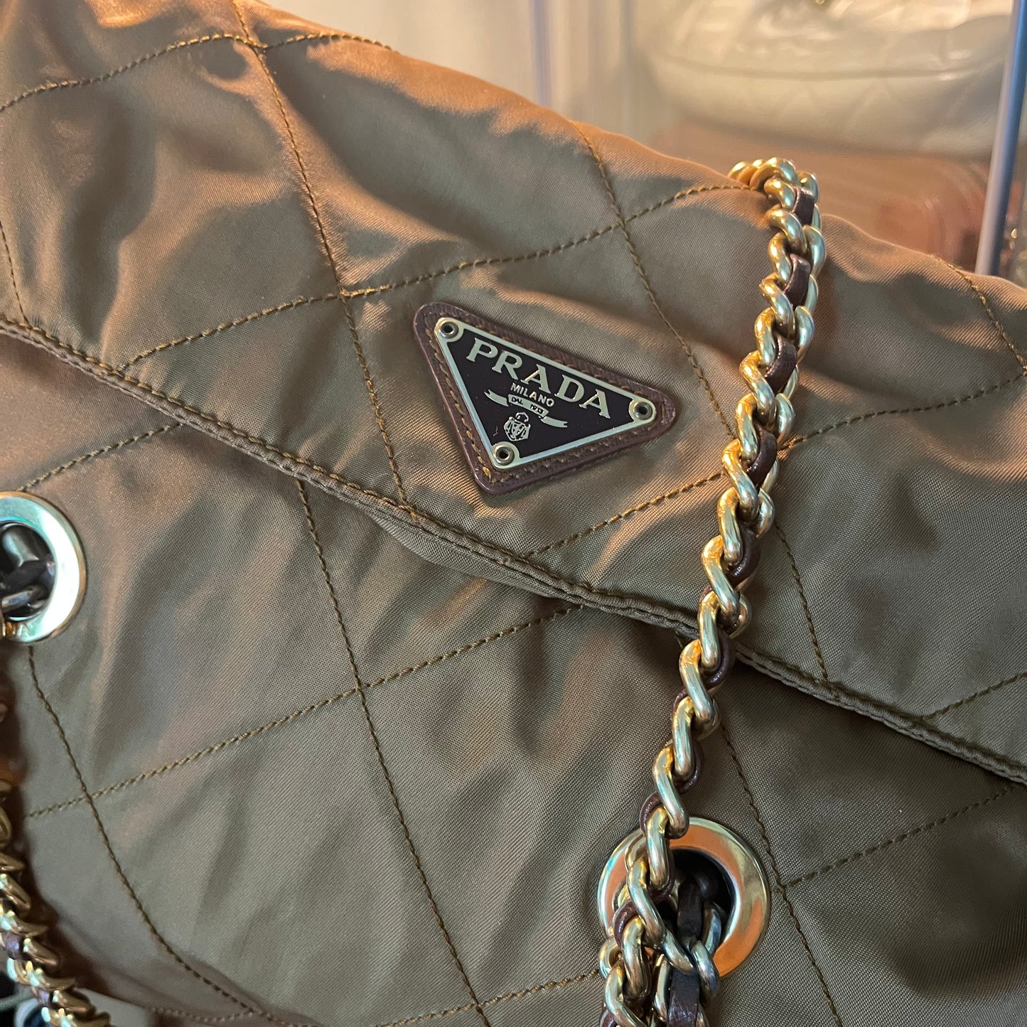 Prada Quilted Chain Milk Tea