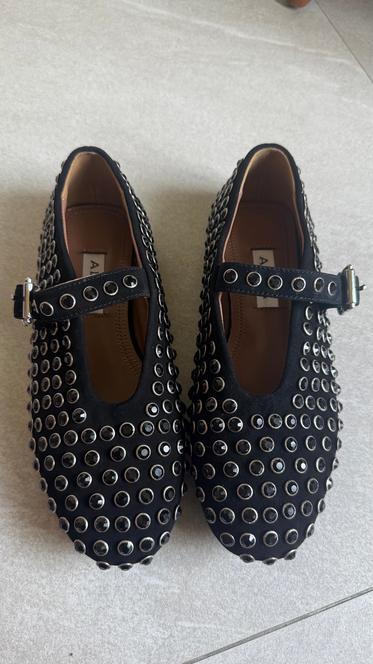 Alaia Black Crystal Flats
