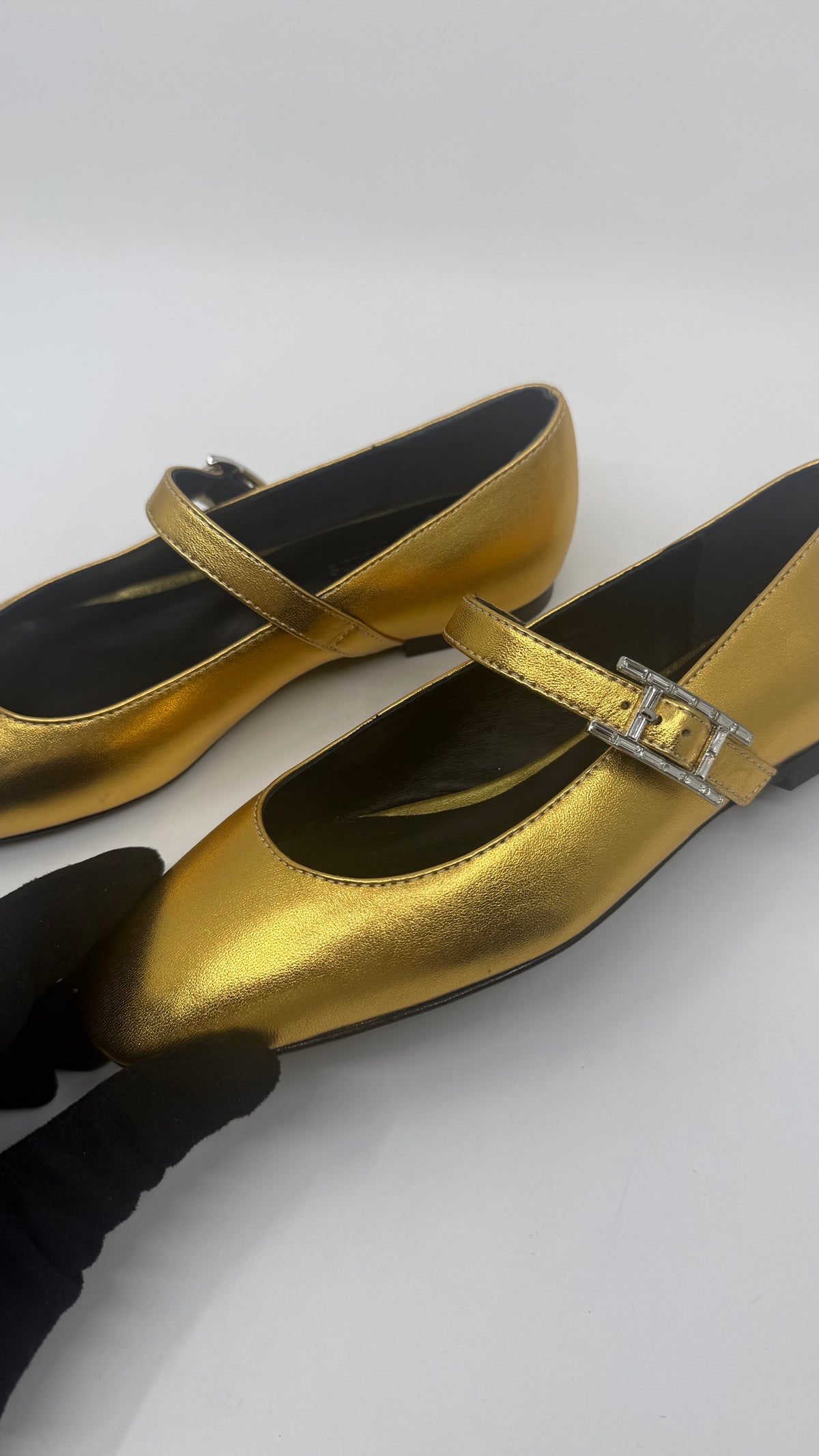 Hermes Mary Jane Gold Shoes