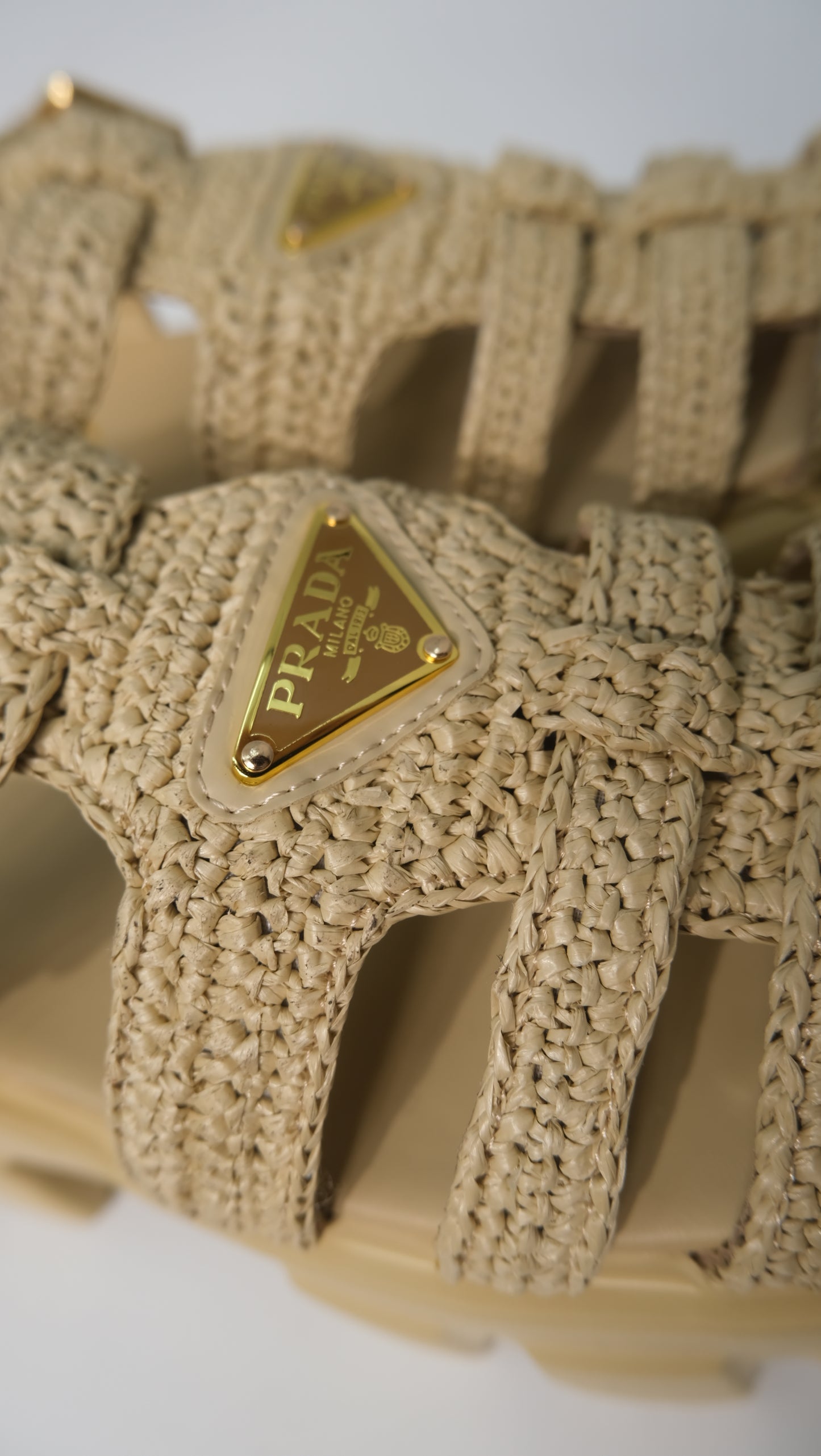 Prada Monolith Crochet Cage Sandals (Nude)