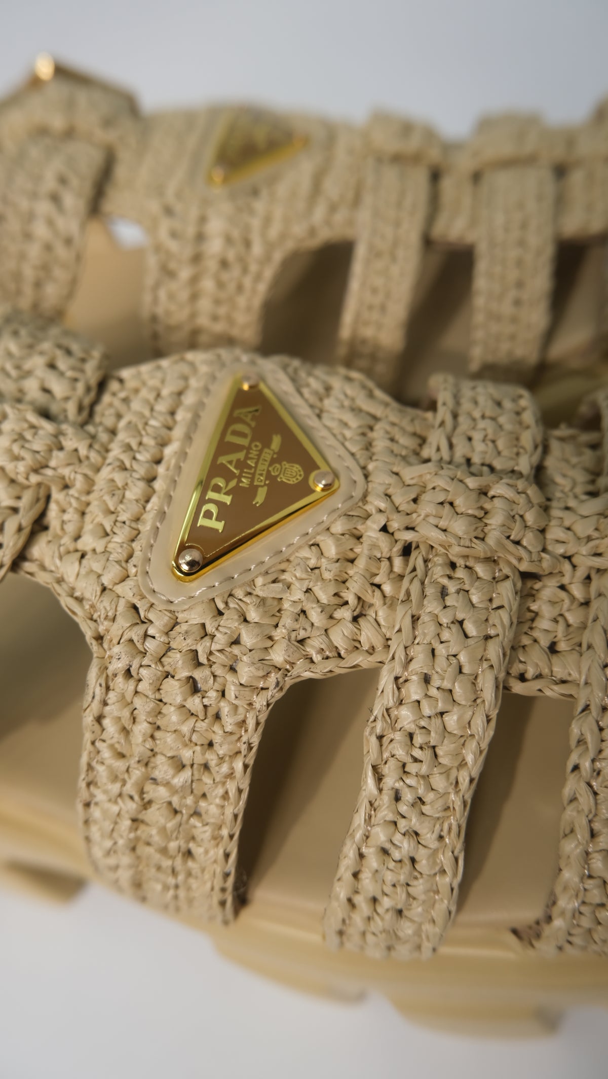 Prada Monolith Crochet Cage Sandals (Nude)