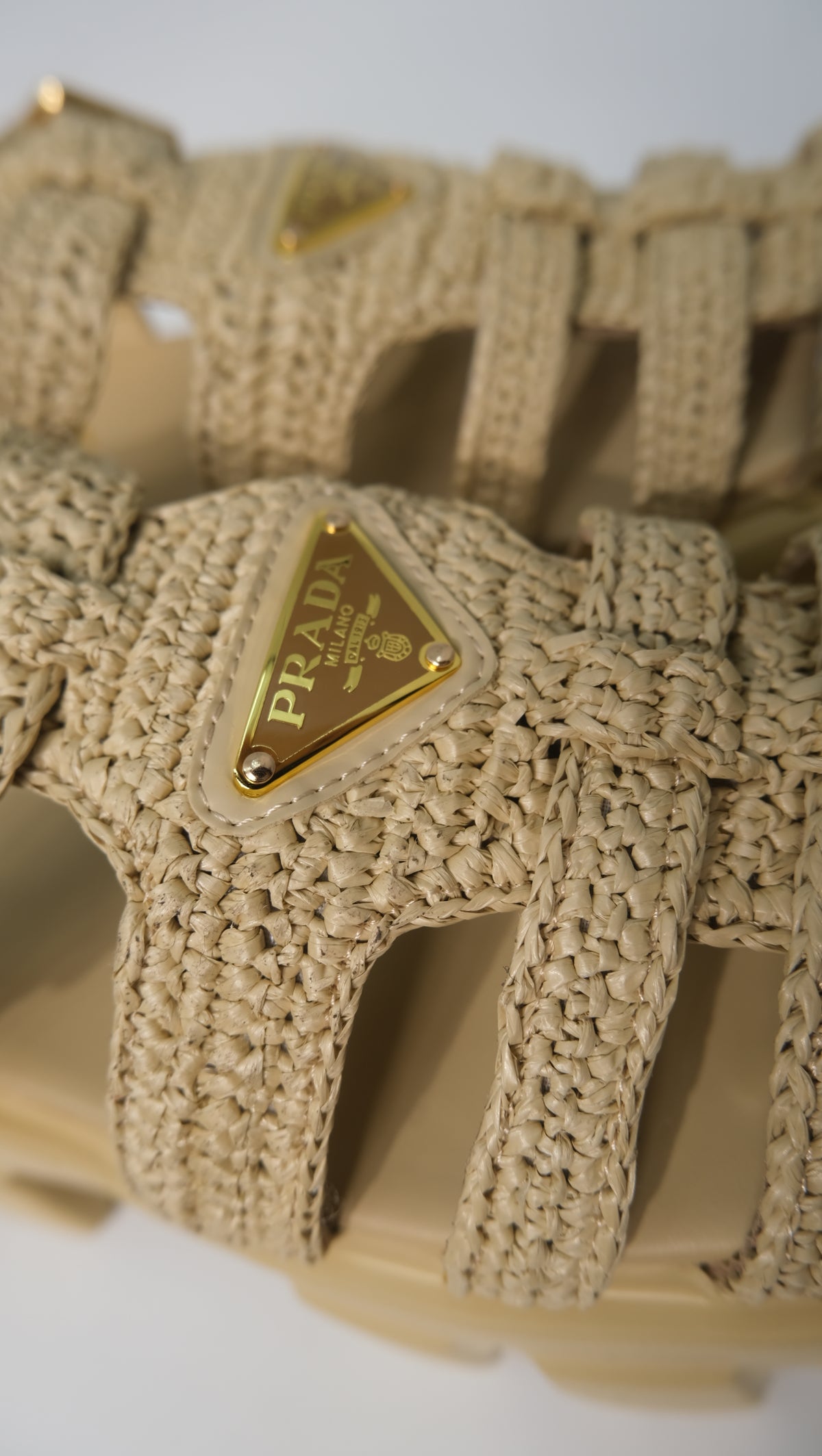 Prada Monolith Crochet Cage Sandals (Nude)