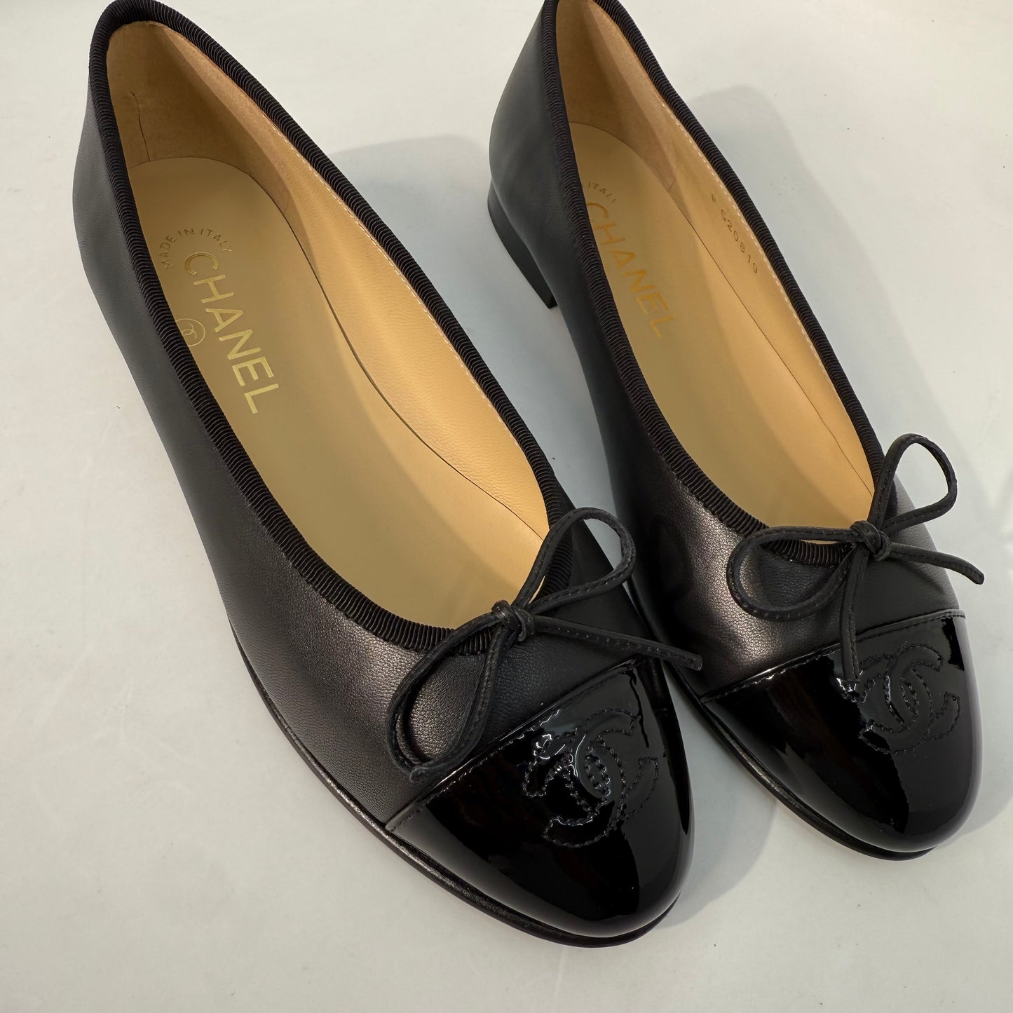 Chanel Ballet Shoes Black Patent Captoe