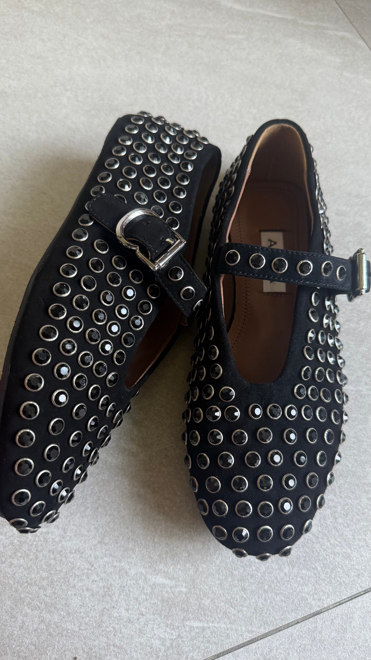 Alaia Black Crystal Flats