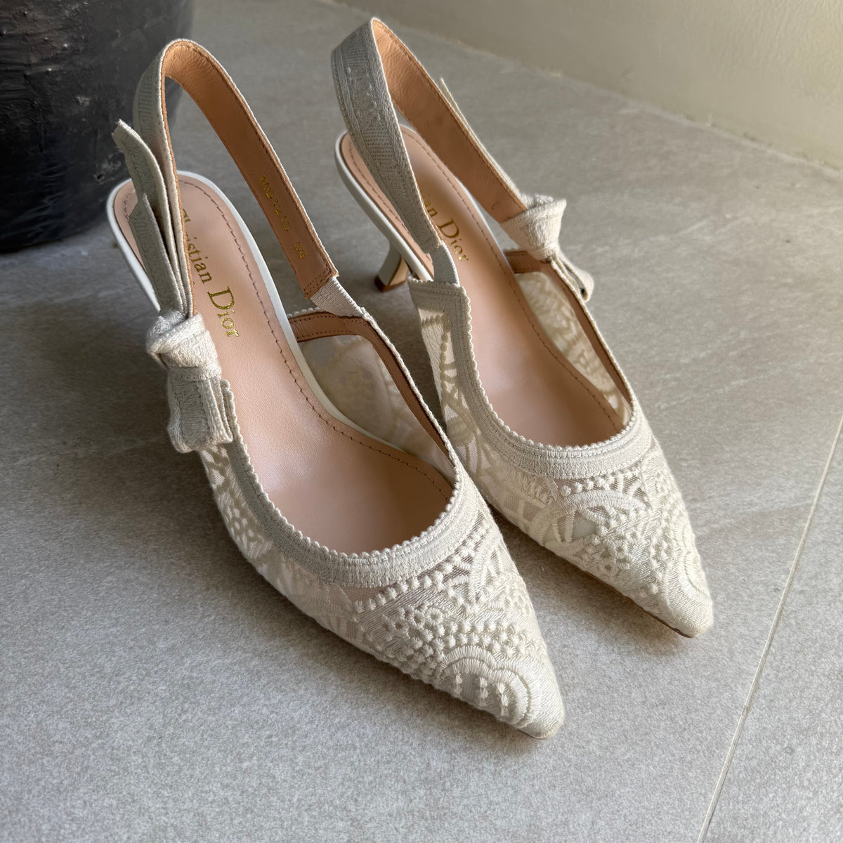 Christian Dior Lace Slingback Kitten Heels