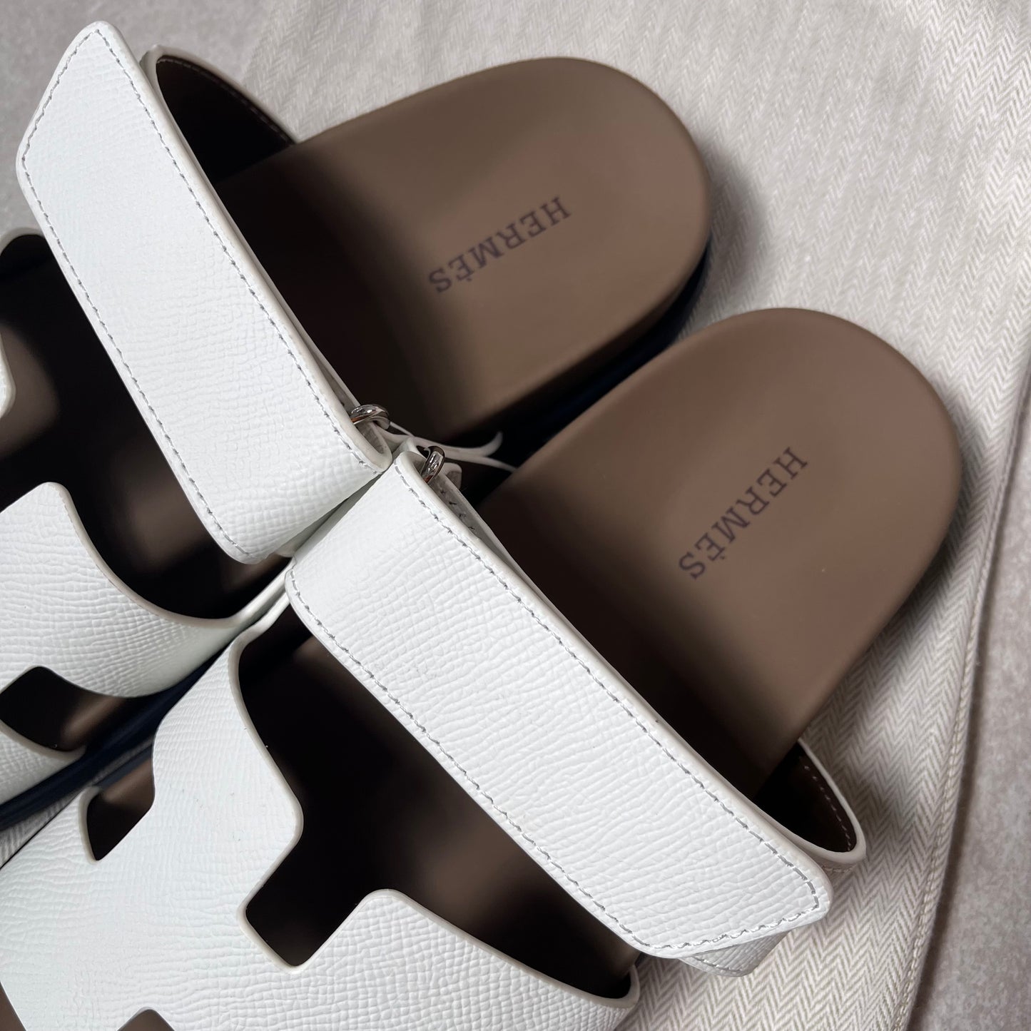 Hermes Chypre Sandals Tan/White