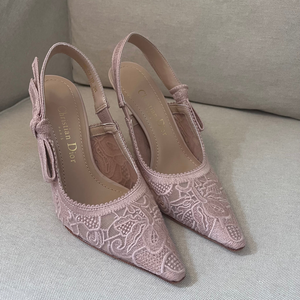 Christian Dior Slingback Lace Kitten Heels (Nude Pink)