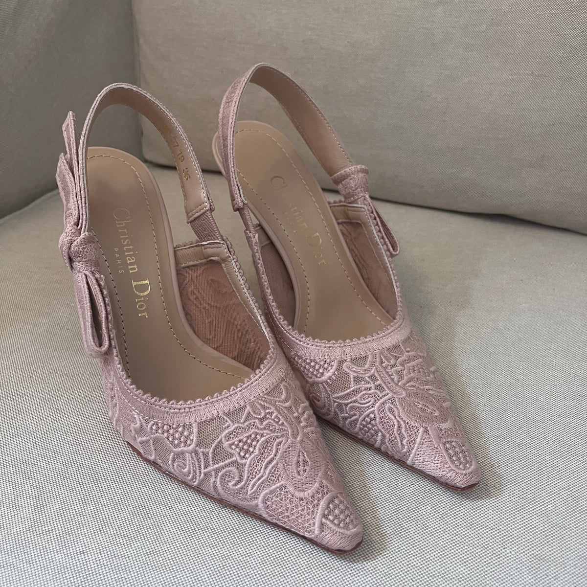 Christian Dior Slingback Lace Kitten Heels (Nude Pink)