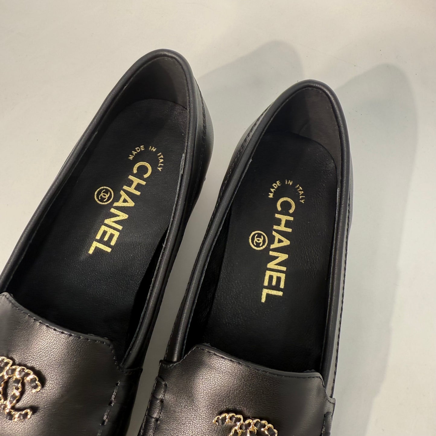 Chanel Calfskin CC Chain Mocassin Loafers