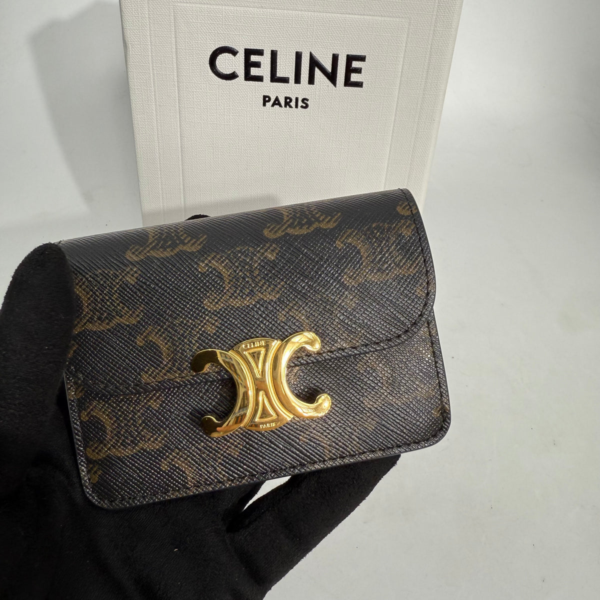 Celine Card Holder with Flap Triomphe in Triomphe Canvas