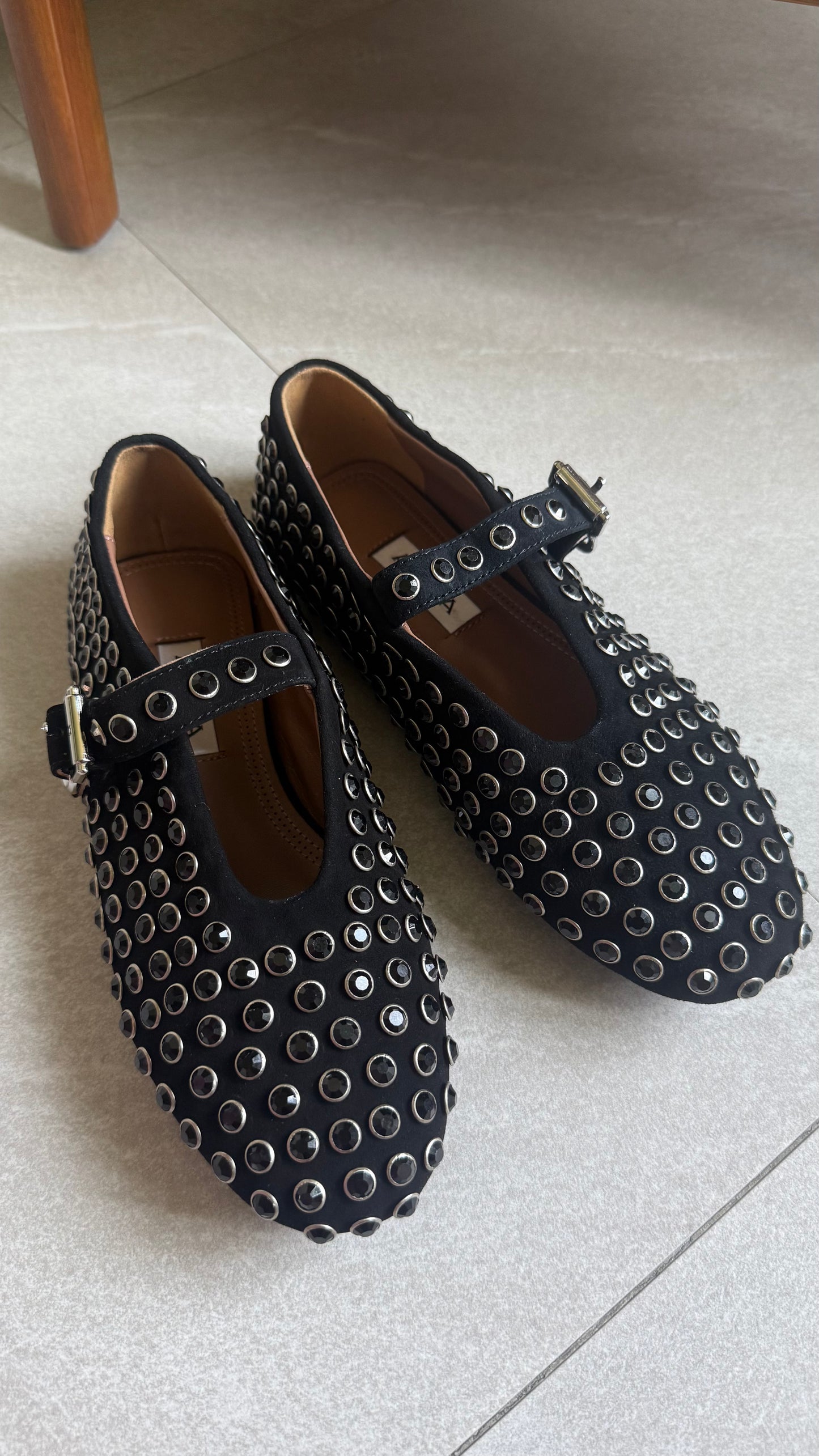 Alaia Black Crystal Flats