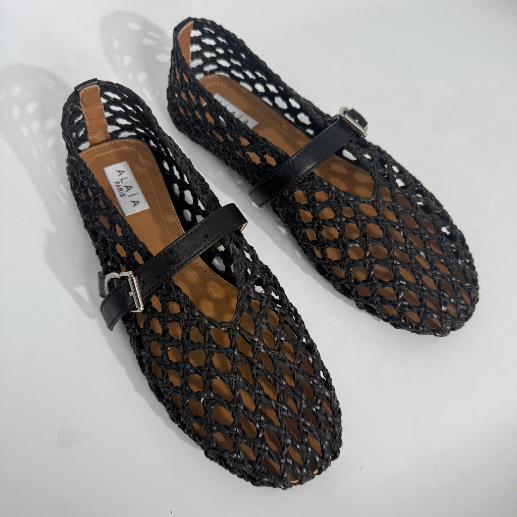 Alaïa Fishnet Woven Leather Mary Jane Ballet