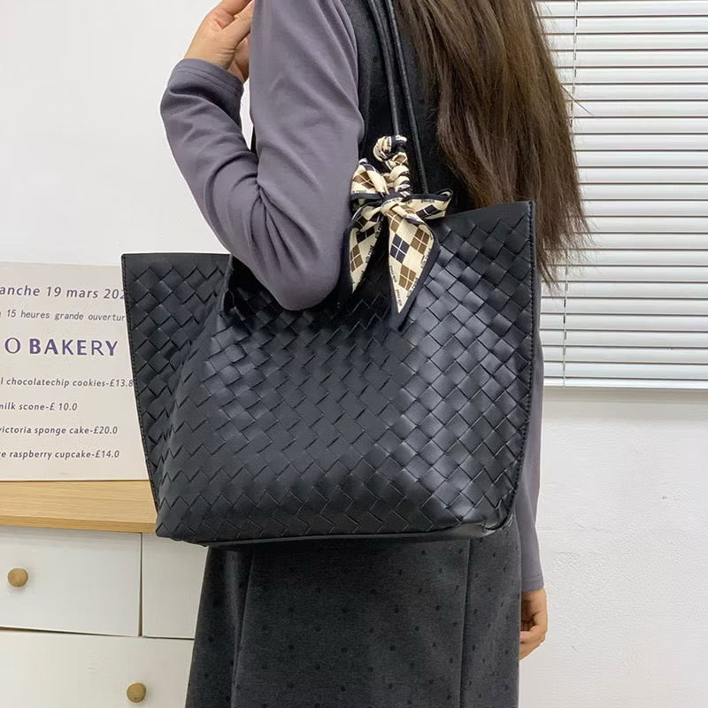 "Olive" Bespoke Leather Weave Tote (Brandless)